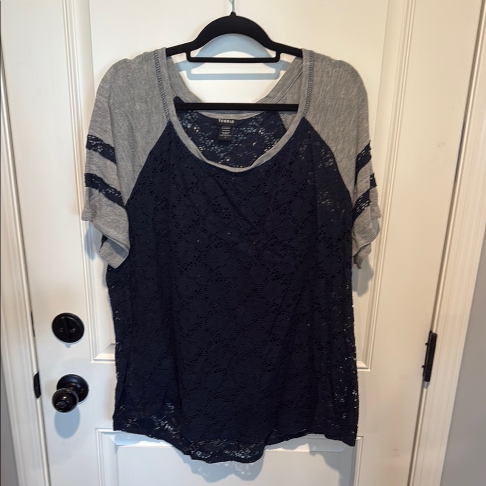 Torrid Navy and Gray Lace Top